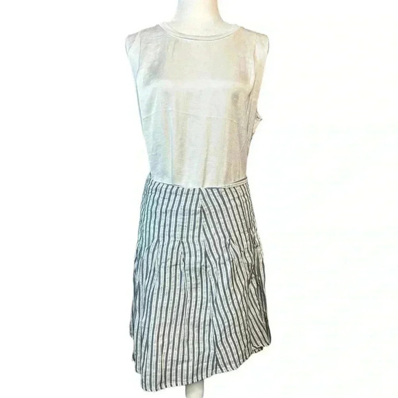 Old Navy Pleated Denim Stripe,Tiffany Blue Stripe, metallic silver stripe - Picture 1 of 7